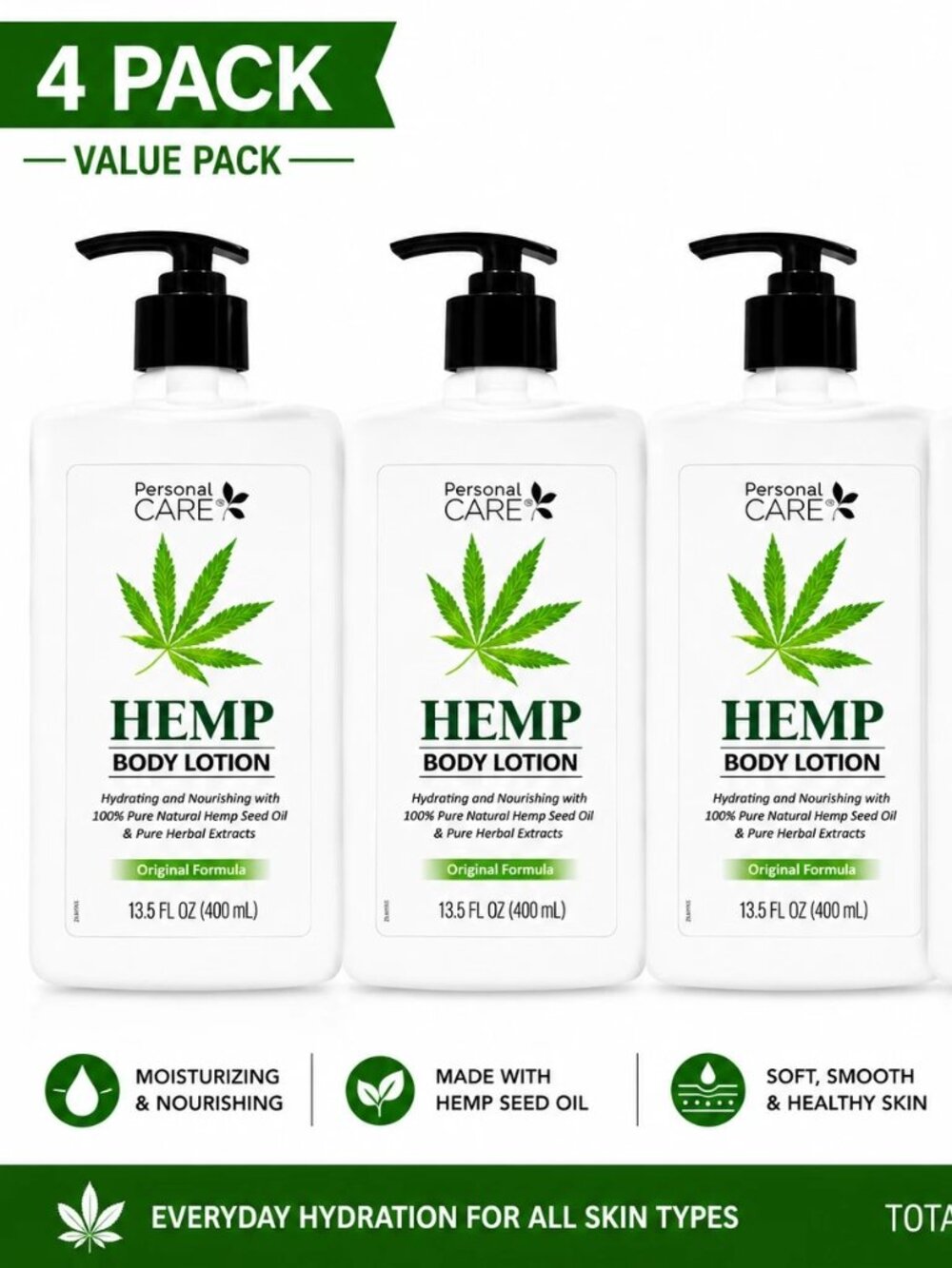 Hempz Original Body Lotion Hemp Seed Oil Shea Butter Ginseng 13.5 oz 4 Pack